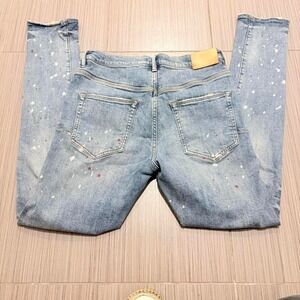 Purple Brand P002 Painter Splatter Skinny Jeans Light Indigo 32 × 33